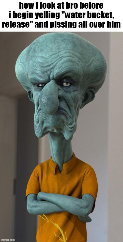 how i look at bro before i begin yelling "water bucket, release" and pissing all over him | made w/ Imgflip meme maker