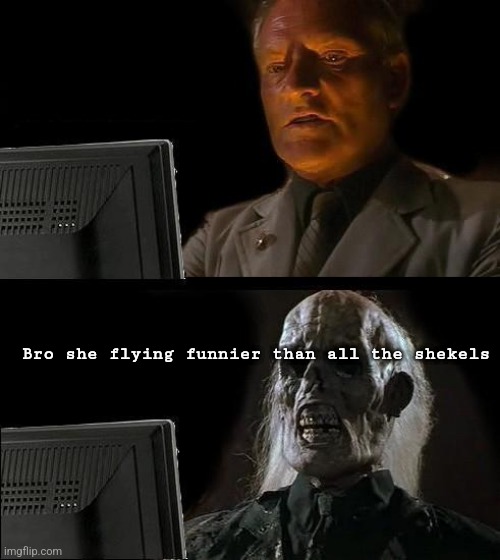 I'll Just Wait Here | Bro she flying funnier than all the shekels | image tagged in memes,i'll just wait here | made w/ Imgflip meme maker