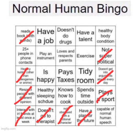 Normal human bingo | image tagged in normal human bingo | made w/ Imgflip meme maker