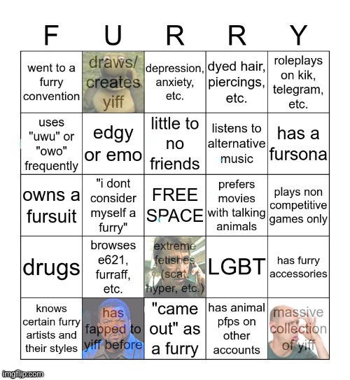 No wonder why they have "little to no friends" | image tagged in furry bingo v2 | made w/ Imgflip meme maker