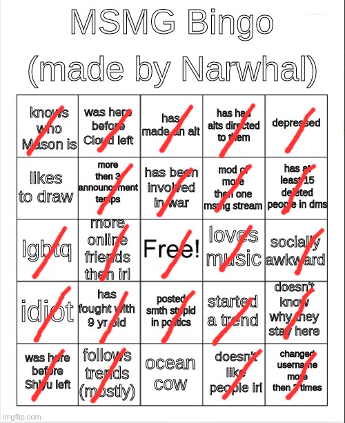 msmg bingo | image tagged in msmg bingo | made w/ Imgflip meme maker