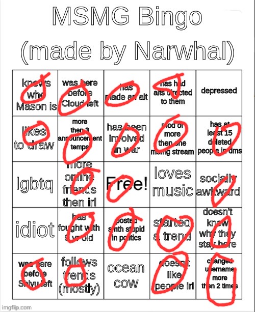 msmg bingo | image tagged in msmg bingo | made w/ Imgflip meme maker