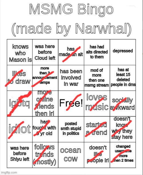 Type shit | image tagged in msmg bingo | made w/ Imgflip meme maker