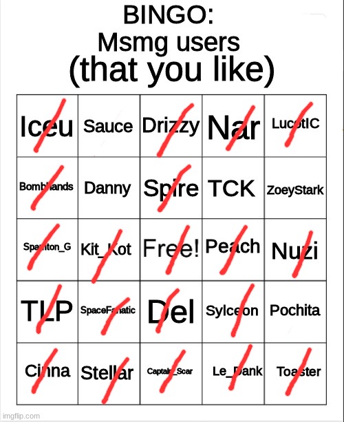 msmg bingo | image tagged in msmg bingo | made w/ Imgflip meme maker