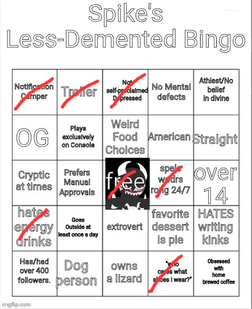 Spike Less-Demented Bingo | image tagged in spike less-demented bingo | made w/ Imgflip meme maker