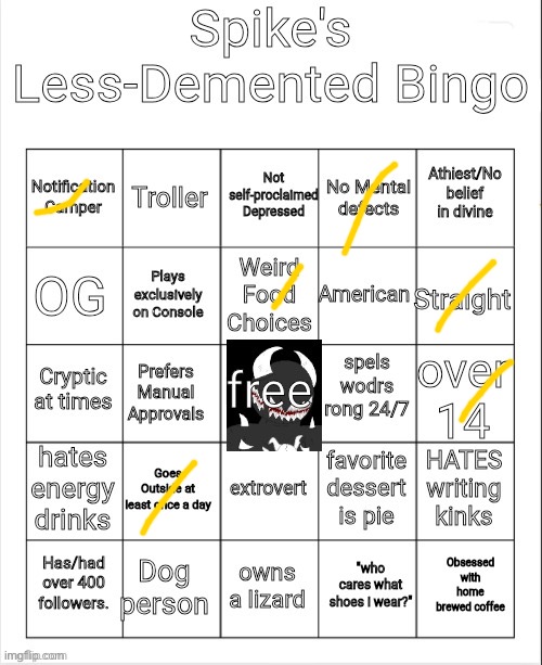 Spike Less-Demented Bingo | image tagged in spike less-demented bingo | made w/ Imgflip meme maker