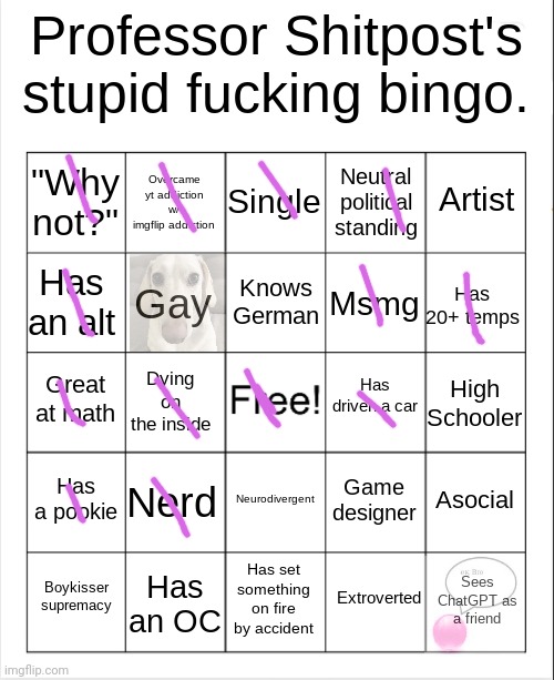 Professor Shitpost's stupid bingo | image tagged in professor shitpost's stupid bingo | made w/ Imgflip meme maker