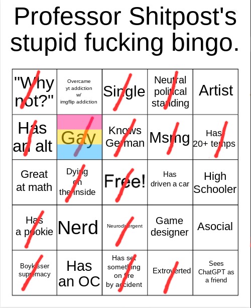 Professor Shitpost's stupid bingo | image tagged in professor shitpost's stupid bingo | made w/ Imgflip meme maker