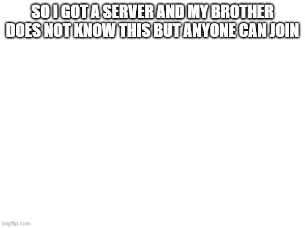 It Is A minecraft server | SO I GOT A SERVER AND MY BROTHER DOES NOT KNOW THIS BUT ANYONE CAN JOIN | image tagged in minecraft | made w/ Imgflip meme maker