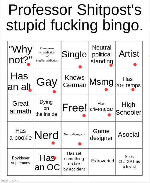 Professor Shitpost's stupid bingo | image tagged in professor shitpost's stupid bingo | made w/ Imgflip meme maker