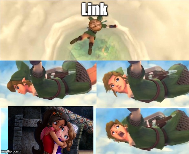 Link absolutely hates affection from Elena and Sofia | Link | image tagged in link falling,the legend of zelda,sofia the first,memes,fun,funny memes | made w/ Imgflip meme maker