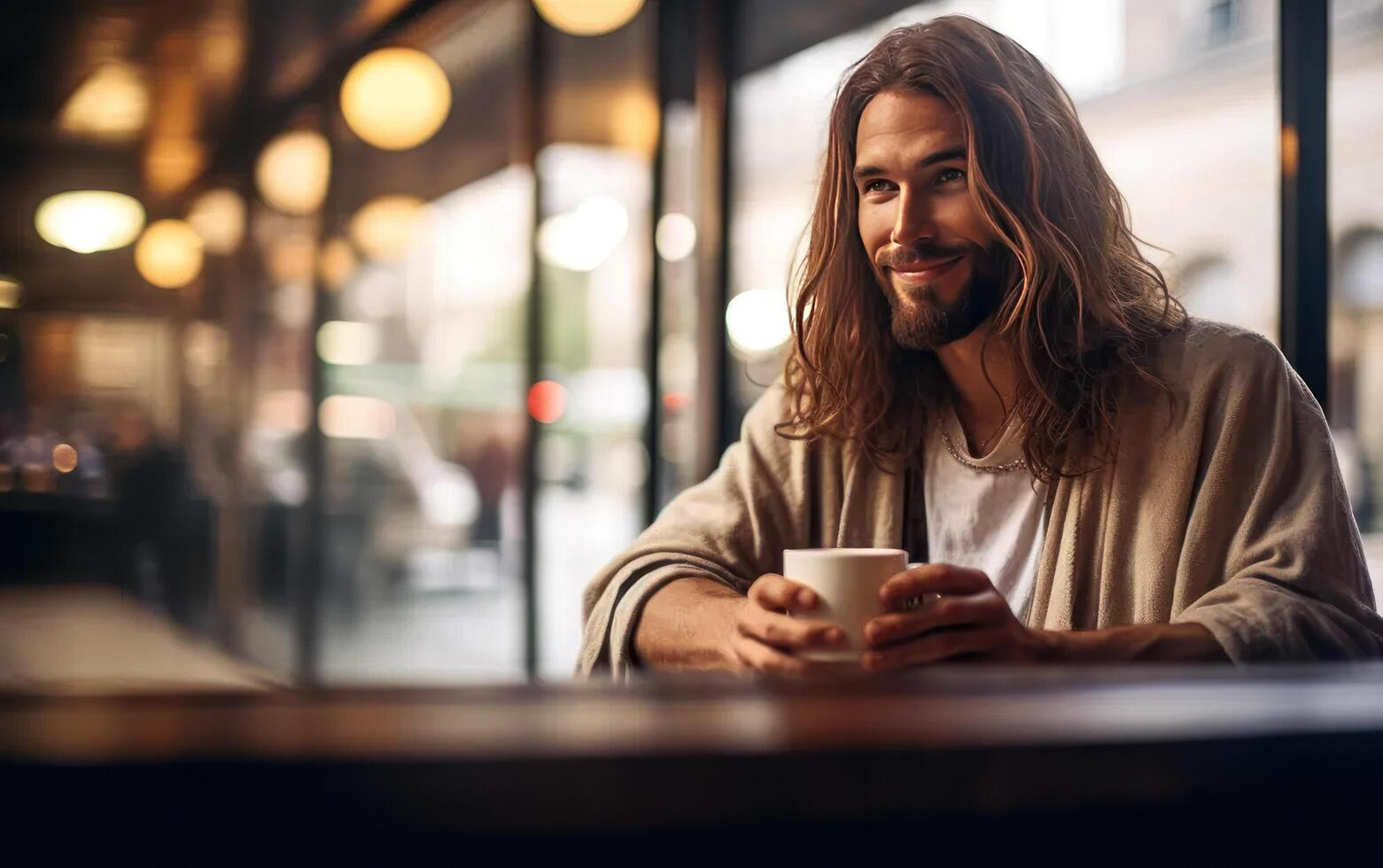 Jesus drinking coffee Blank Meme Template