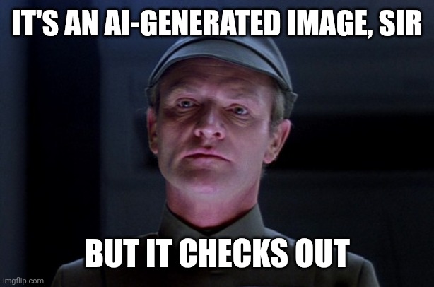 imperial officer | IT'S AN AI-GENERATED IMAGE, SIR BUT IT CHECKS OUT | image tagged in imperial officer | made w/ Imgflip meme maker