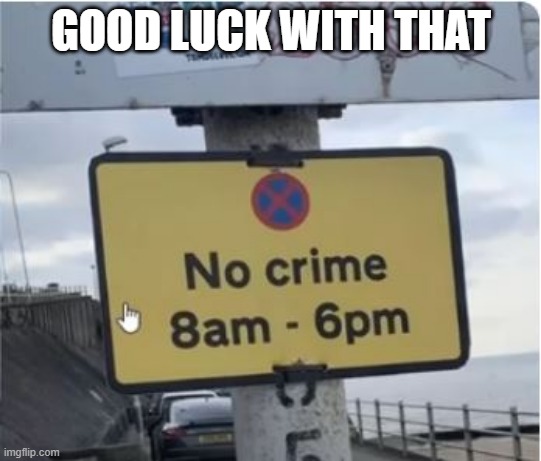 No Crime | GOOD LUCK WITH THAT | image tagged in you had one job | made w/ Imgflip meme maker