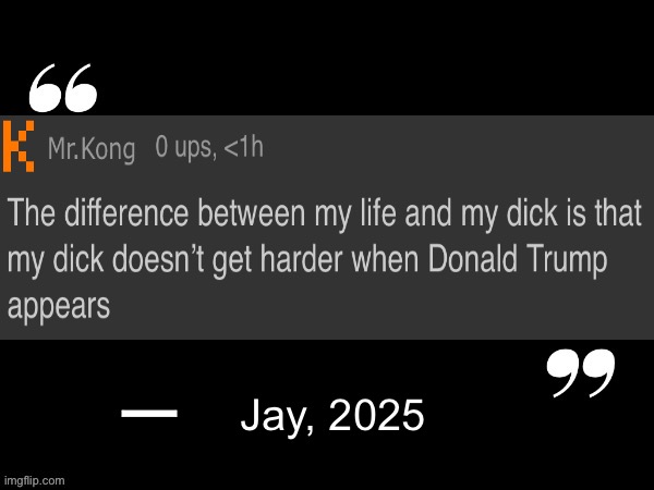 Black quote with speech marks | Jay, 2025 | image tagged in black quote with speech marks | made w/ Imgflip meme maker