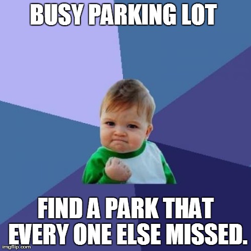 Success Kid Meme | BUSY PARKING LOT  FIND A PARK THAT EVERY ONE ELSE MISSED. | image tagged in memes,success kid | made w/ Imgflip meme maker