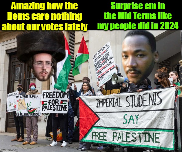 Won't hold my Breath But it would be logical | Amazing how the Dems care nothing about our votes lately; Surprise em in the Mid Terms like my people did in 2024 | image tagged in jews mid terms vote dems meme | made w/ Imgflip meme maker