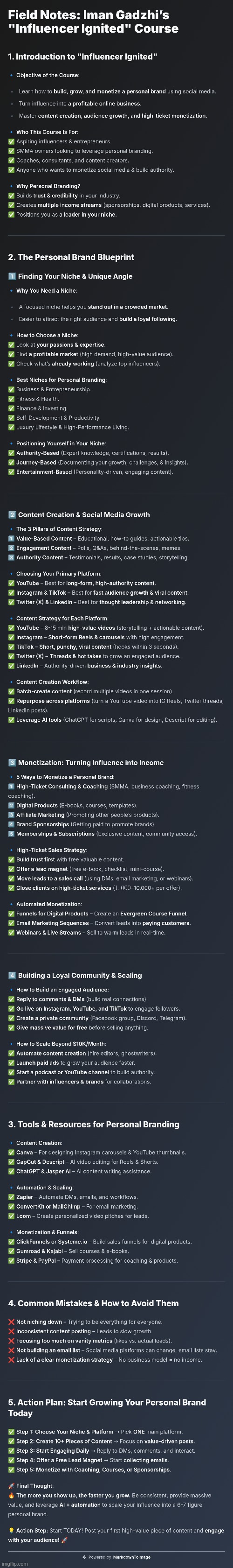 Iman Gadzhi - Influencer Ignited Course-Notes ;> | image tagged in simothefinlandized,iman gadzhi,digital marketing,influencers,infographic,tutorial | made w/ Imgflip meme maker