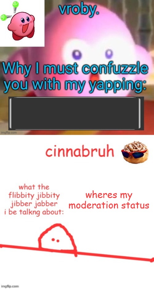 where did it go | wheres my moderation status | image tagged in vroby and cinnabruh shared temp | made w/ Imgflip meme maker