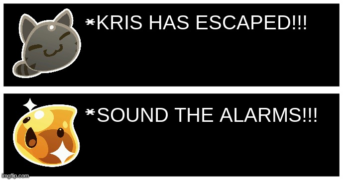 KRIS HAS ESCAPED!!! SOUND THE ALARMS!!! | image tagged in undertale text box | made w/ Imgflip meme maker