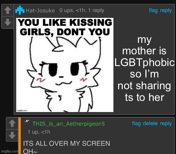 aetherpigeon5 busting | my mother is LGBTphobic so I’m not sharing ts to her | image tagged in aetherpigeon5 busting | made w/ Imgflip meme maker