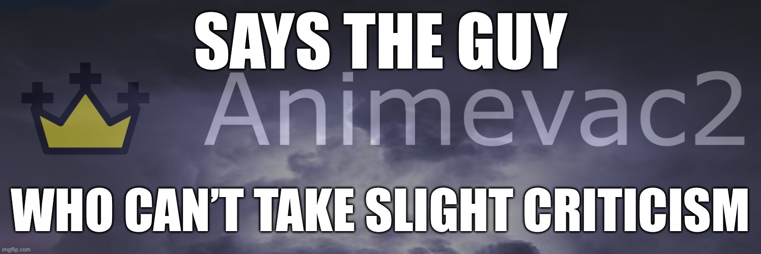 im lazy someone else make this a template | SAYS THE GUY; WHO CAN’T TAKE SLIGHT CRITICISM | made w/ Imgflip meme maker