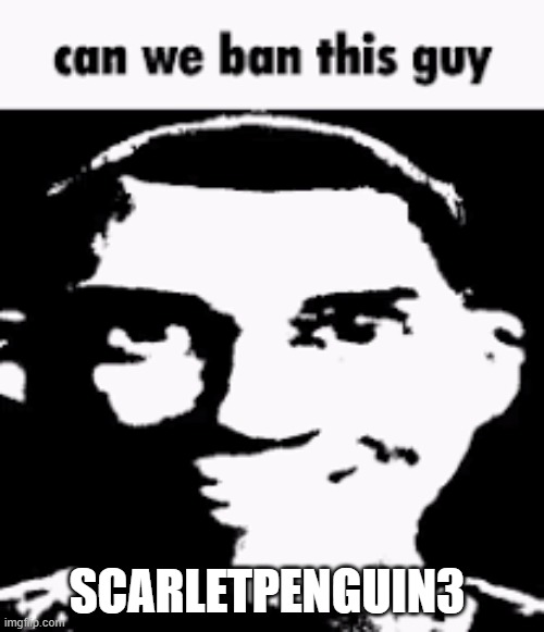 hes being too corny and stuff idk | SCARLETPENGUIN3 | image tagged in can we ban this guy | made w/ Imgflip meme maker