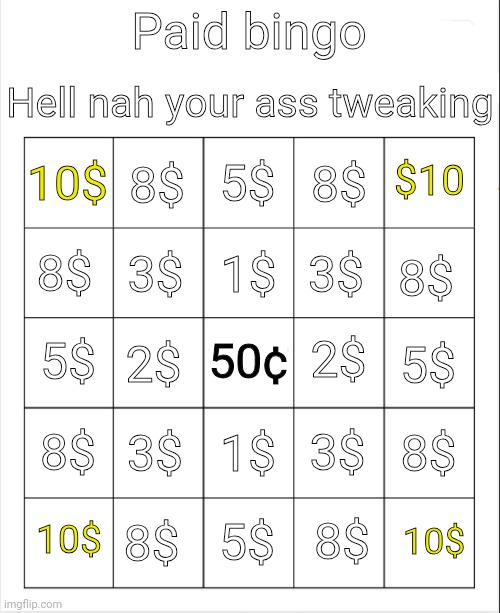 Paid bingo by obsidian Blank Meme Template