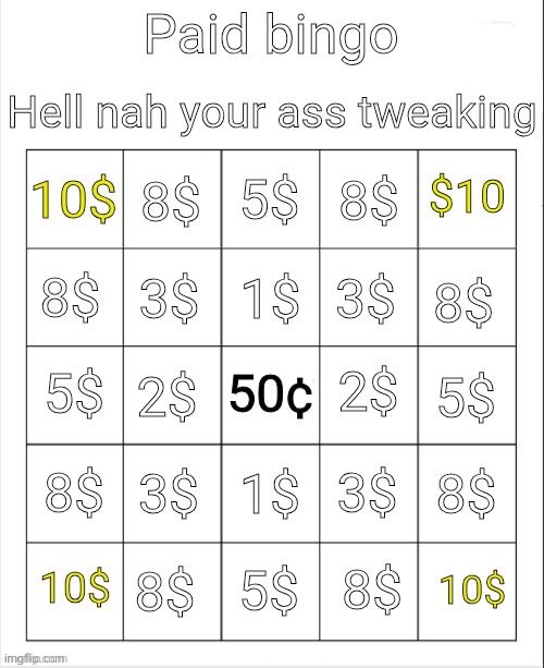Paid bingo by obsidian | image tagged in paid bingo by obsidian | made w/ Imgflip meme maker