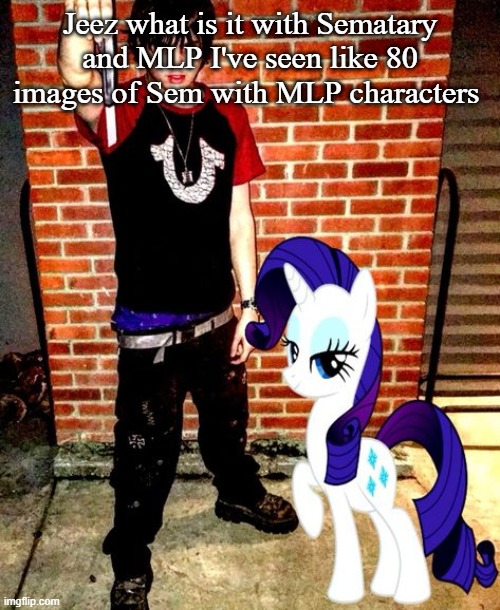 J | Jeez what is it with Sematary and MLP I've seen like 80 images of Sem with MLP characters | image tagged in j | made w/ Imgflip meme maker