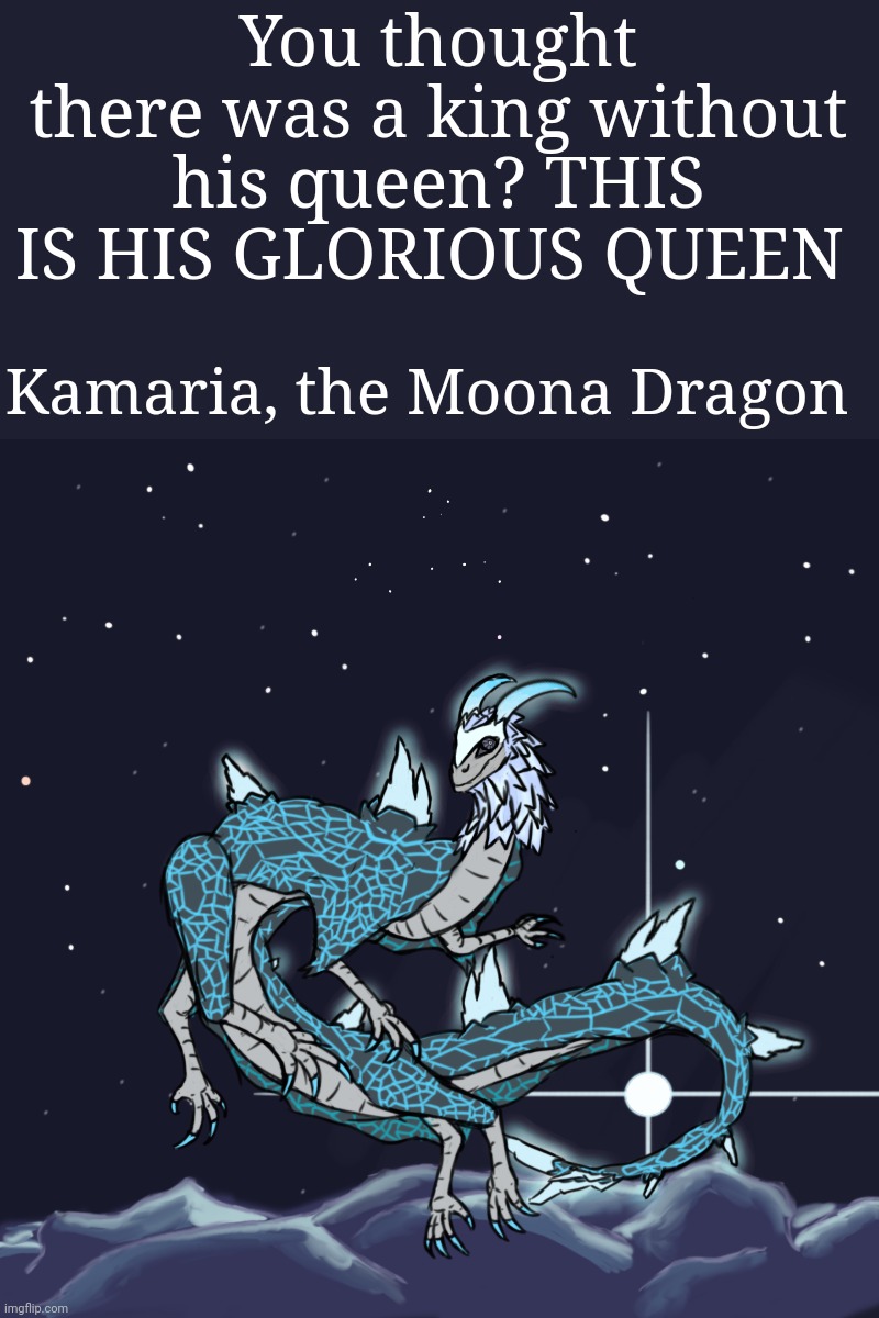I am so proud of these drawings(note: I meant moon but I typo'ed ;-;) | You thought there was a king without his queen? THIS IS HIS GLORIOUS QUEEN; Kamaria, the Moona Dragon | made w/ Imgflip meme maker