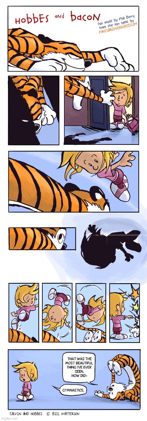 “Bacon” is the future daughter of Calvin and Susie in this tribute comic… | image tagged in calvin and hobbes,comics,hobbes and bacon,tribute,pounce,punch | made w/ Imgflip meme maker