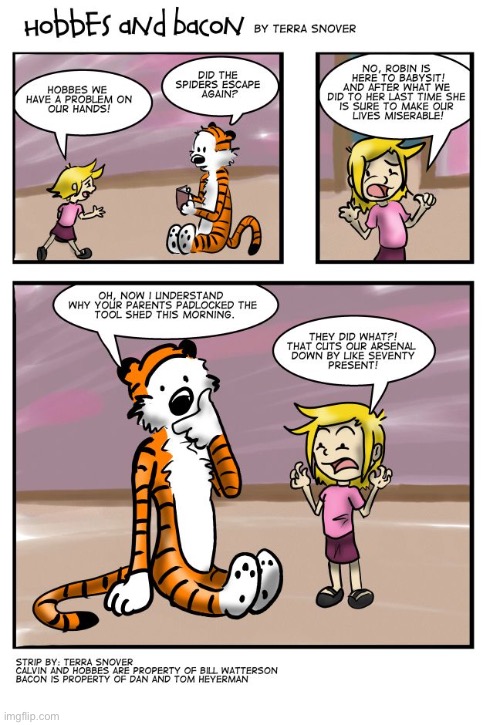 This is the second “Hobbes and Bacon” comic. A tribute to both the original “C & H” and the original “Hobbes & Bacon”… | image tagged in calvin and hobbes,hobbes and bacon,tribute,comics | made w/ Imgflip meme maker