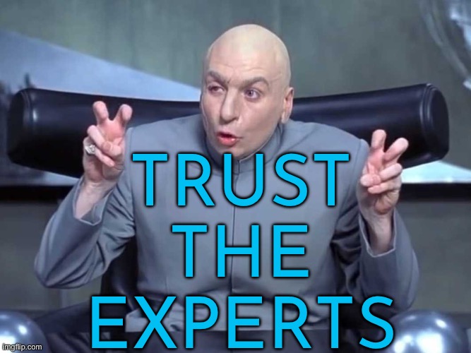 “Trust the experts” | TRUST
THE
EXPERTS | image tagged in dr evil air quotes,expert,government corruption,government,evil government,science | made w/ Imgflip meme maker