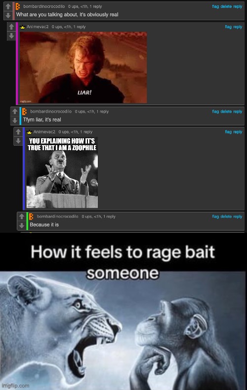 Both of you are stinky heads | image tagged in how it feels to rage bait someone | made w/ Imgflip meme maker