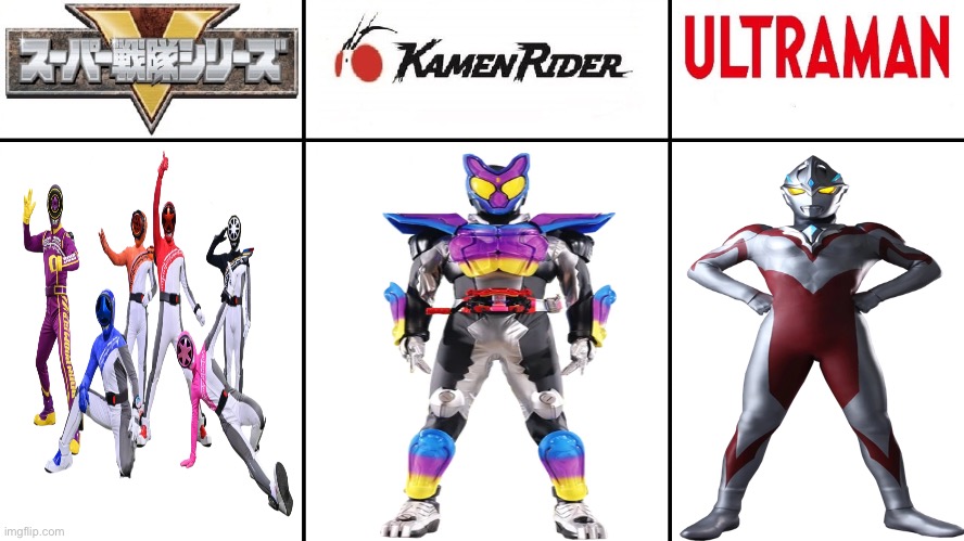 The Tokusatsu Heroes that came out in 2024 | image tagged in super sentai kamen rider and ultraman,boonboomger,gavv,ultraman arc,2024 | made w/ Imgflip meme maker