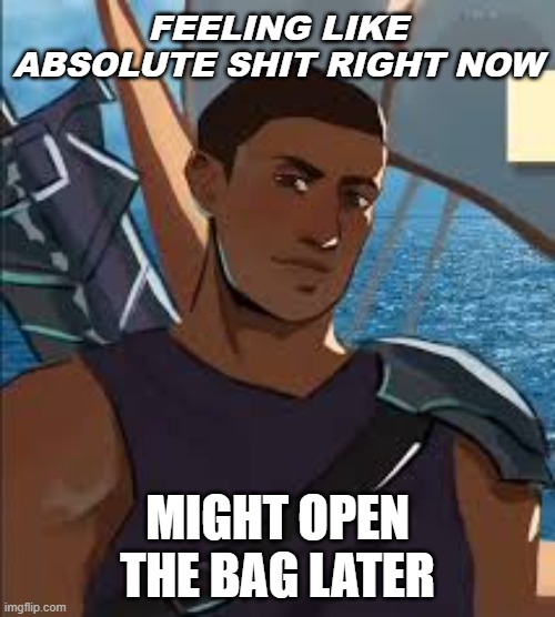*Opens the bag* | FEELING LIKE ABSOLUTE SHIT RIGHT NOW; MIGHT OPEN THE BAG LATER | image tagged in epic the musical | made w/ Imgflip meme maker