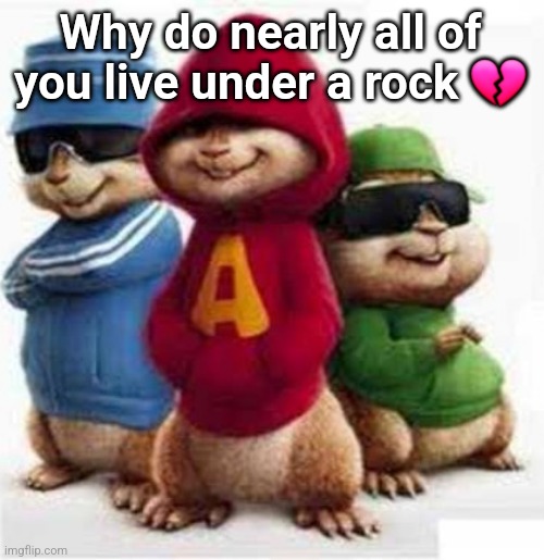 alvin and the madafakas | Why do nearly all of you live under a rock 💔 | image tagged in alvin and the madafakas | made w/ Imgflip meme maker
