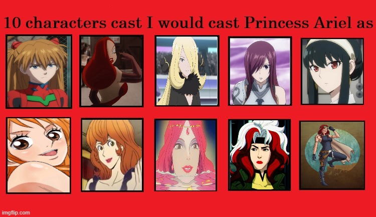 10 characters i would cast princess ariel as | image tagged in 10 characters i would cast princess ariel as,the little mermaid,redheads,media,mara jade,jessica rabbit | made w/ Imgflip meme maker
