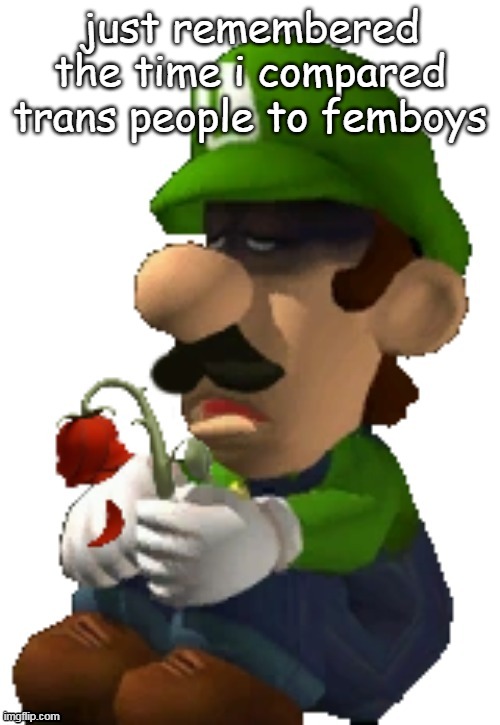 Wilted rose luigi | just remembered the time i compared trans people to femboys | image tagged in wilted rose luigi | made w/ Imgflip meme maker