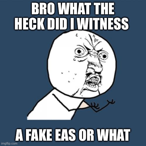 Fake EAS | BRO WHAT THE HECK DID I WITNESS; A FAKE EAS OR WHAT | image tagged in memes,y u no | made w/ Imgflip meme maker