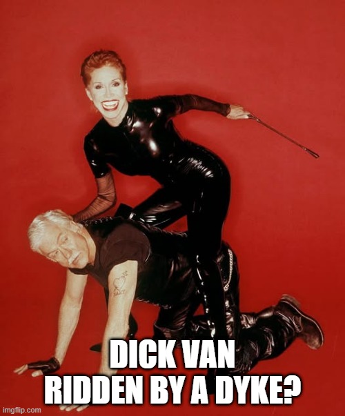Image Speaks for Itself | DICK VAN RIDDEN BY A DYKE? | image tagged in sex jokes | made w/ Imgflip meme maker