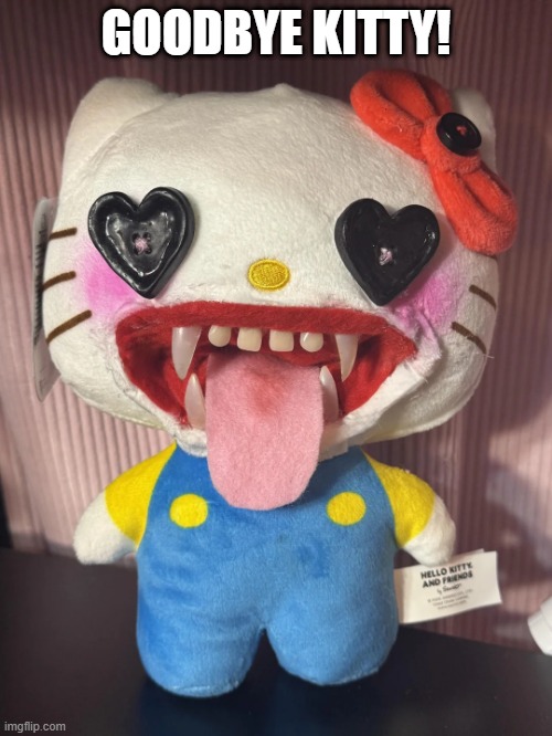 Hell No Kitty | GOODBYE KITTY! | image tagged in cursed image | made w/ Imgflip meme maker