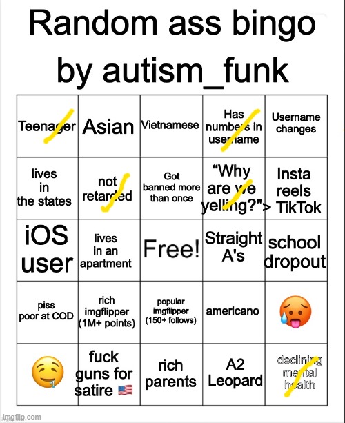 Random Ass Bingo, By Autism | image tagged in random ass bingo by autism | made w/ Imgflip meme maker
