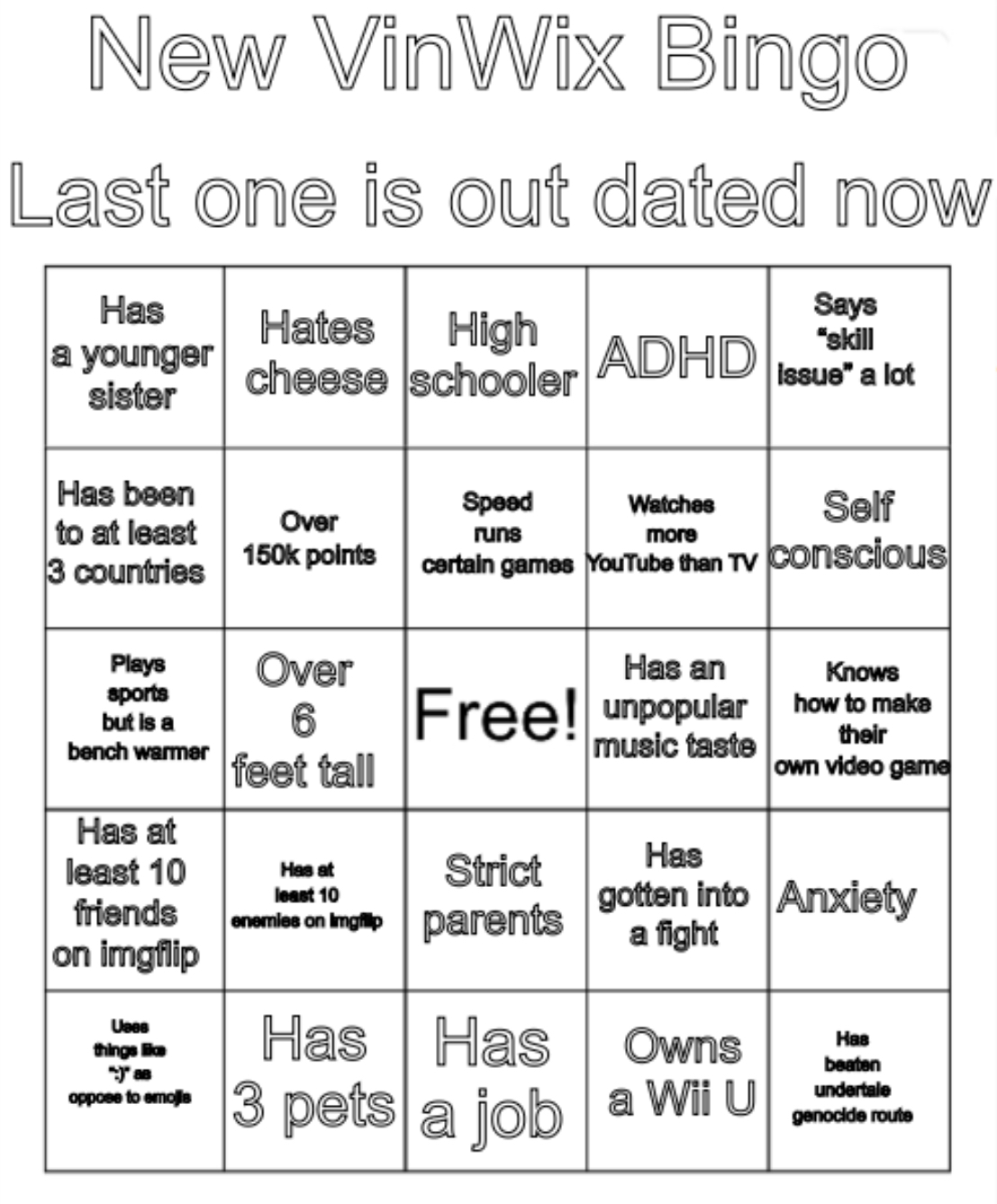 High Quality New VinWix bingo Blank Meme Template