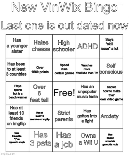 New VinWix bingo | image tagged in new vinwix bingo | made w/ Imgflip meme maker