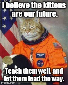 Spacecat says... | I believe the kittens are our future. Teach them well, and let them lead the way. | image tagged in cat | made w/ Imgflip meme maker