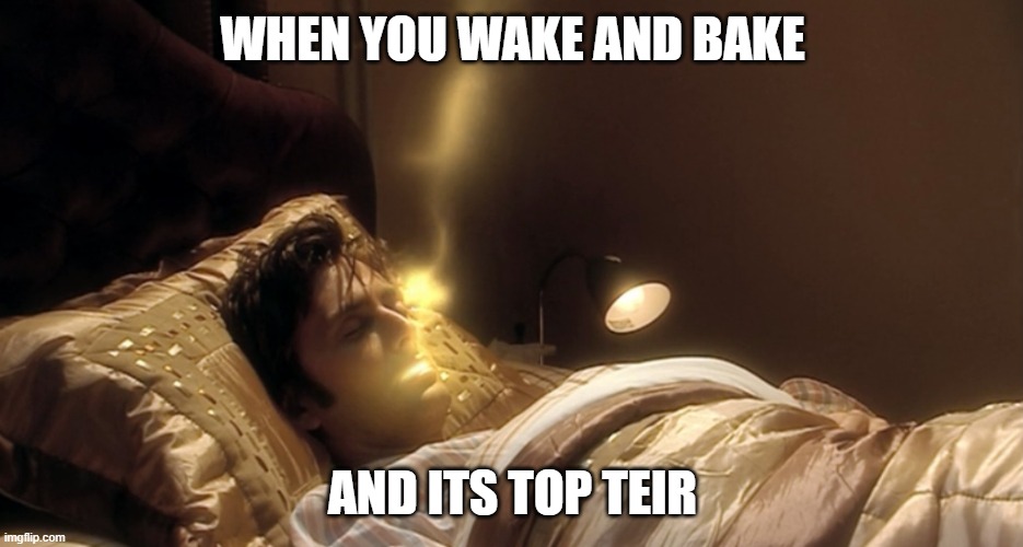 WHEN YOU WAKE AND BAKE; AND ITS TOP TEIR | image tagged in one does not simply 420 blaze it | made w/ Imgflip meme maker