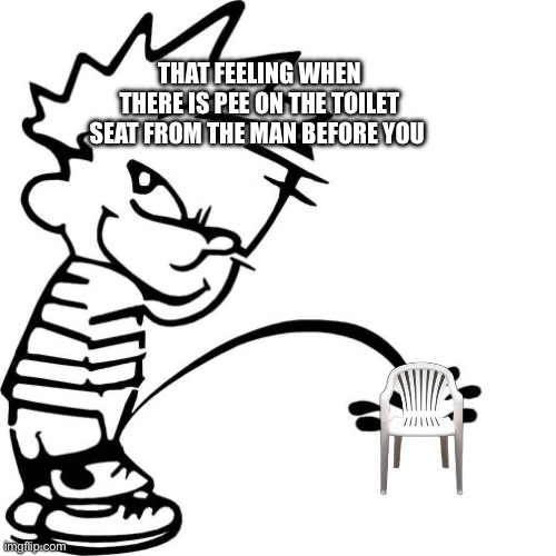 Airplane toilets be like | THAT FEELING WHEN THERE IS PEE ON THE TOILET SEAT FROM THE MAN BEFORE YOU | image tagged in calvin peeing,calvin and hobbes,potty humor | made w/ Imgflip meme maker