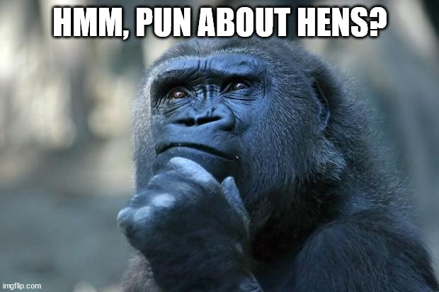Deep Thoughts | HMM, PUN ABOUT HENS? | image tagged in deep thoughts | made w/ Imgflip meme maker